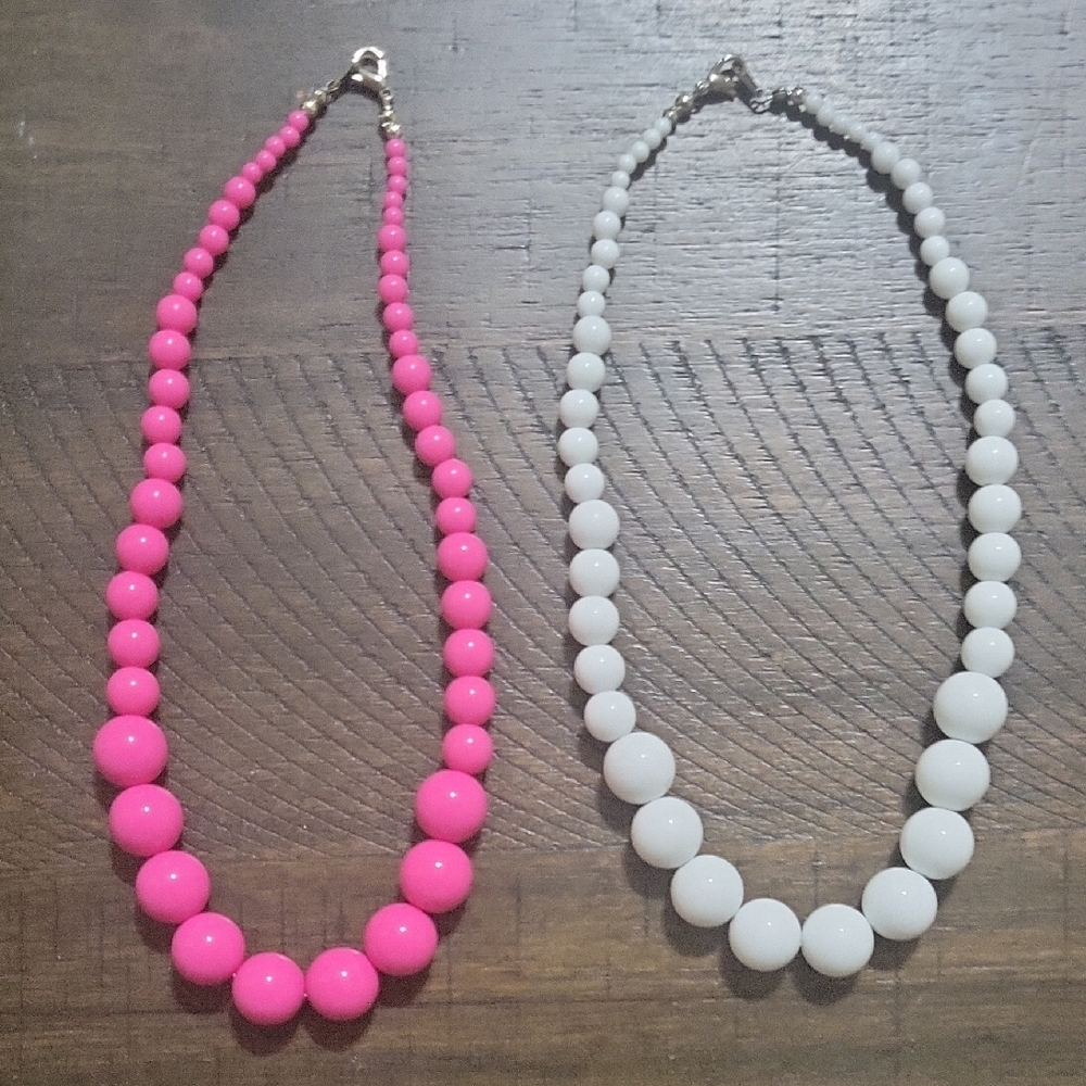 Pink and White Beaded Necklaces